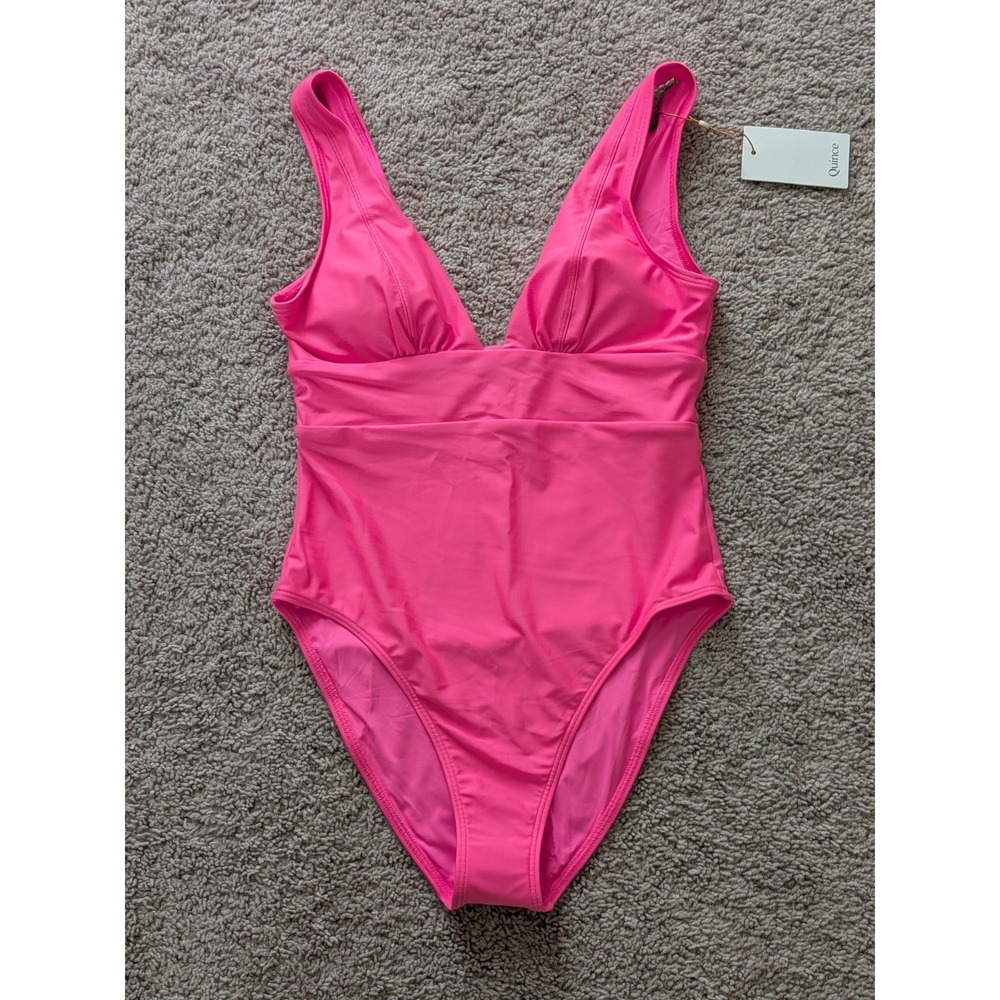 Quince Italian Plunge One-Piece Swimsuit Size Medium Bubblegum Pink NWT